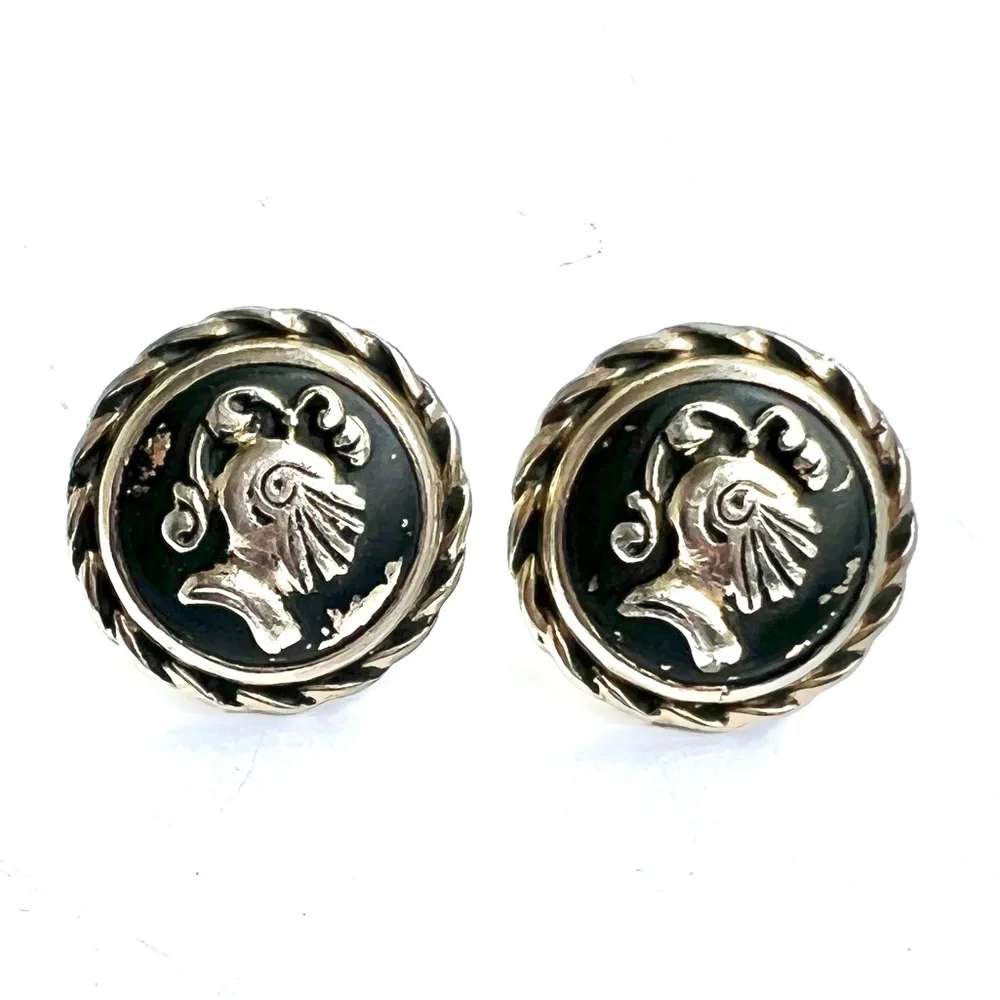 Vintage Cuff Links Knight in Shining Armor Black Silver Unisex